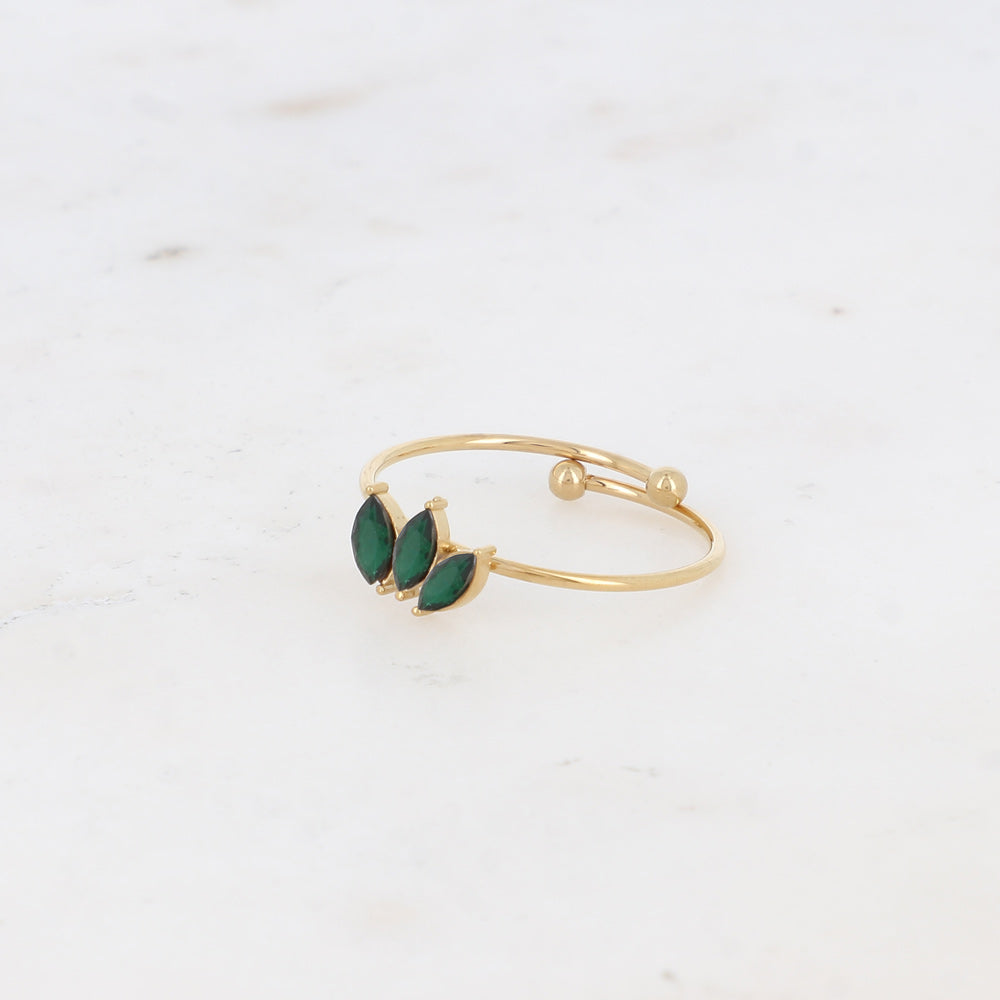 Mathilde & Filles bijoux | Bague pour femme en acier inoxydable de taille ajustable ornée de zircons verts facettés