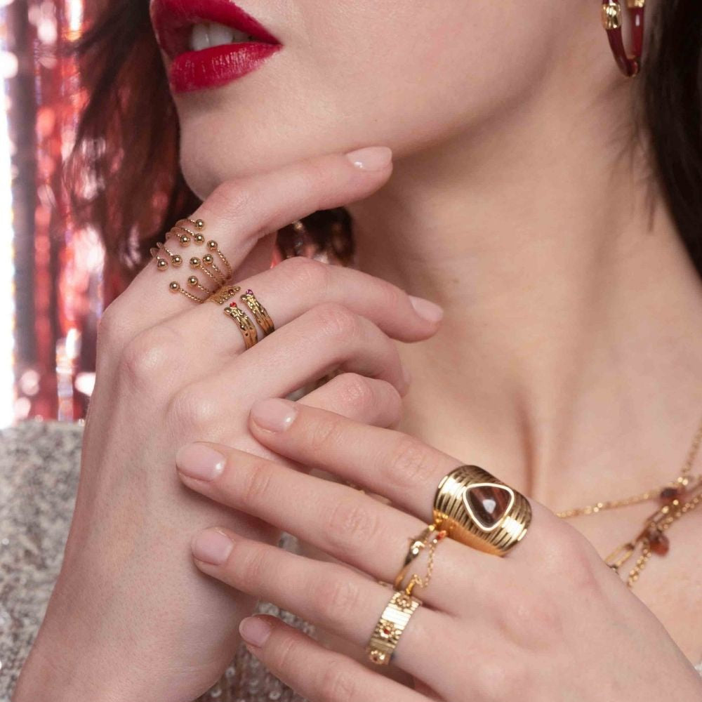 Mathilde & Filles bijoux | Bague en acier inoxydable pour femme super tendance et chic composée d'anneaux torsadés et petites boules