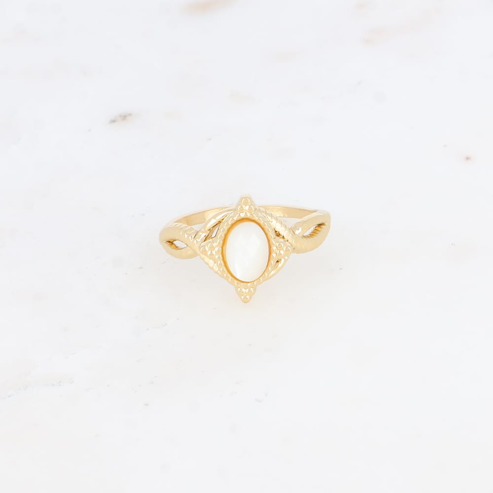Mathilde & Filles - Bague pour femme en acier inoxydable au style original sertie d'une nacre blanche