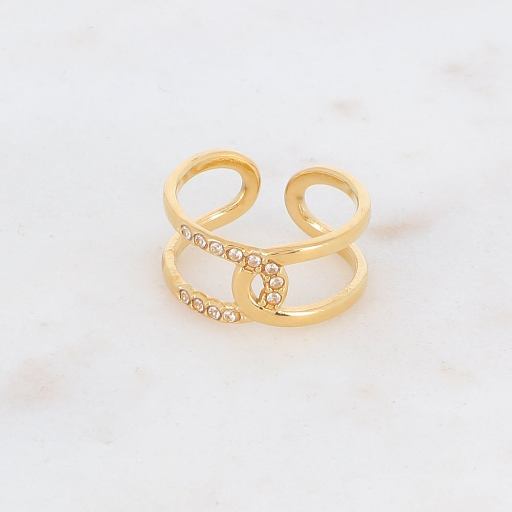 Mathilde & Filles bijoux | Bague femme en forme de deux épingles entrelacés serties de strass