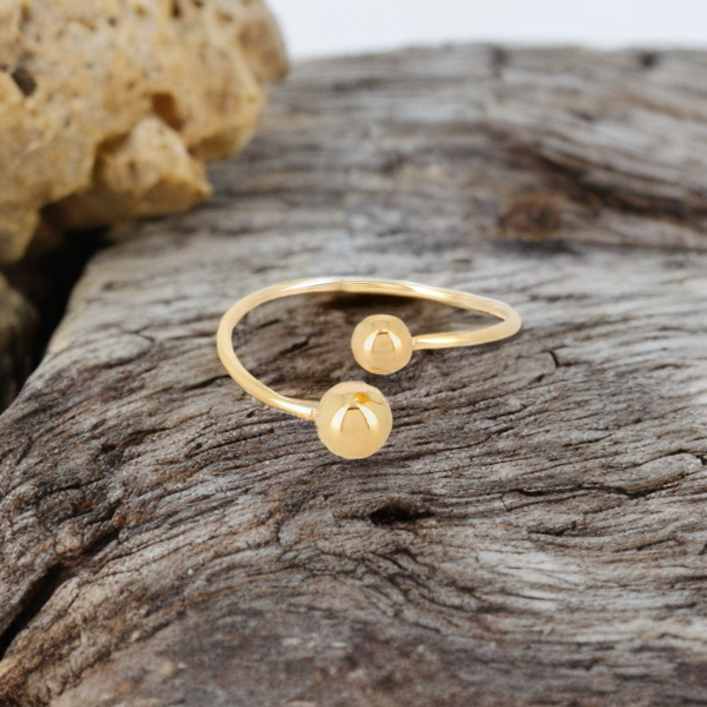 Mathilde & Filles - Bague fine pour femme en acier inoxydable embellie d'une boule à chaque extrémité