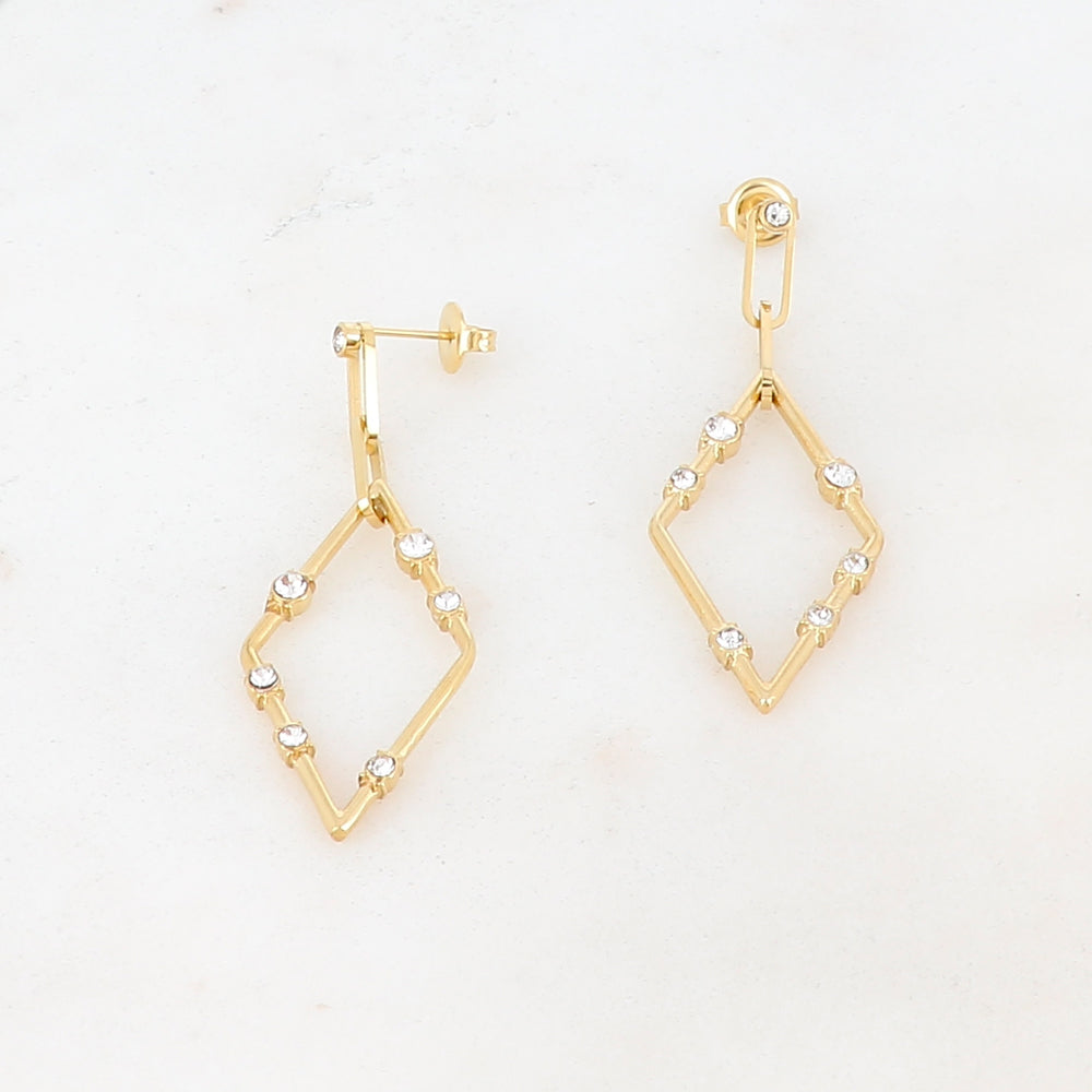 Mathilde & Filles | Boucles d'oreilles pendantes en acier inoxydable en en losange serties de zircons