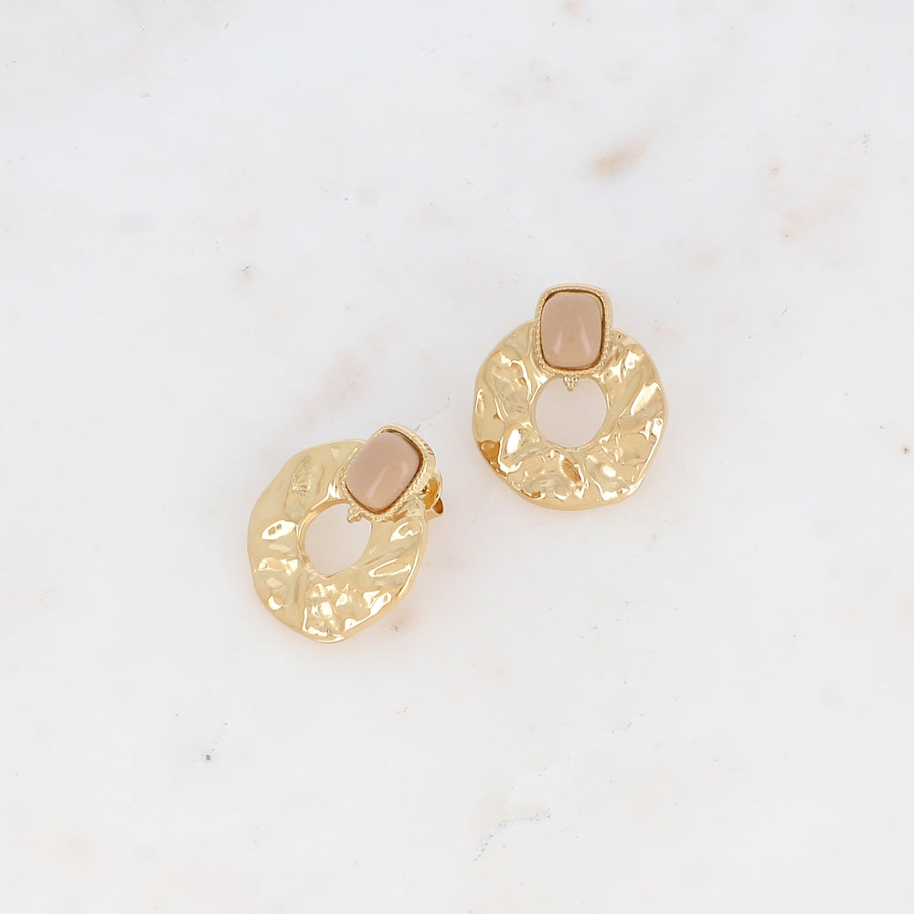 Mathilde & Filles | Boucles d'oreilles serties d'une pierre naturelle agate beige