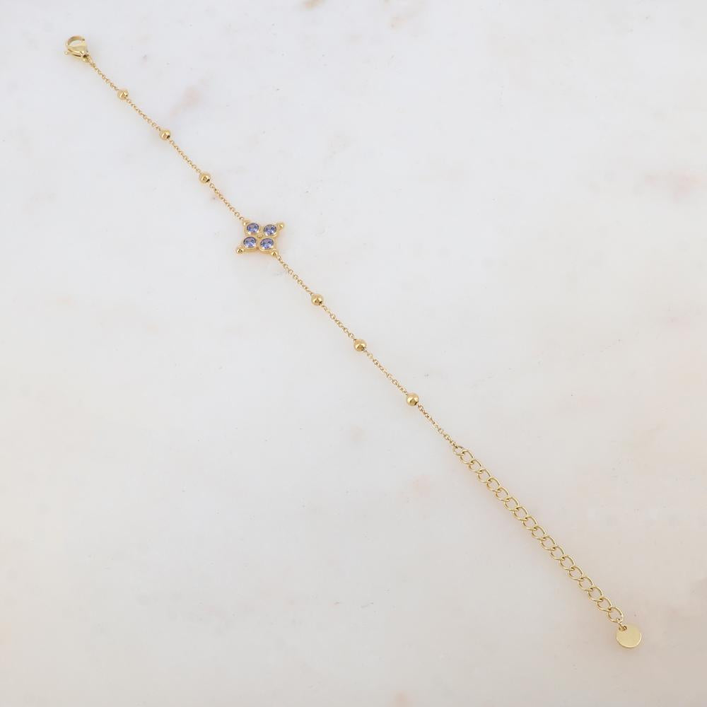 Bracelet en acier inoxydable pour femme avec chaine à boules et une étoile sertie de zircons violets | Mathilde & Filles
