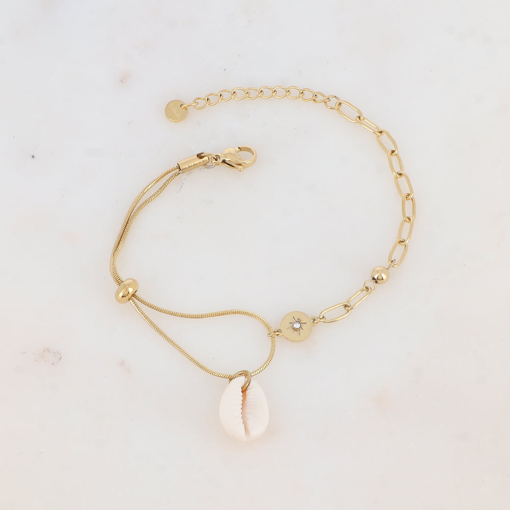 Mathilde & Filles | Bracelet en acier inoxydable serti d'un cauri naturel pour femme
