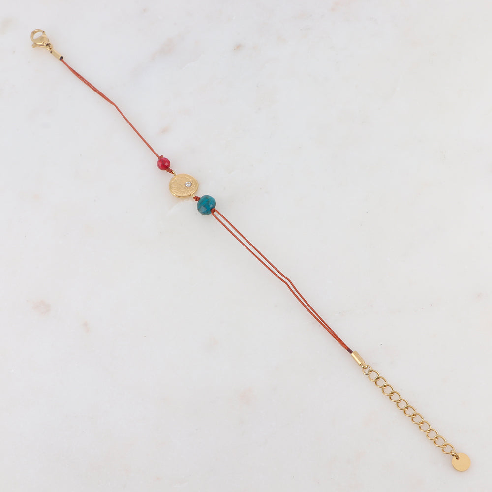 Mathilde & Filles | Bracelet cordon rouge avec cabochon doré