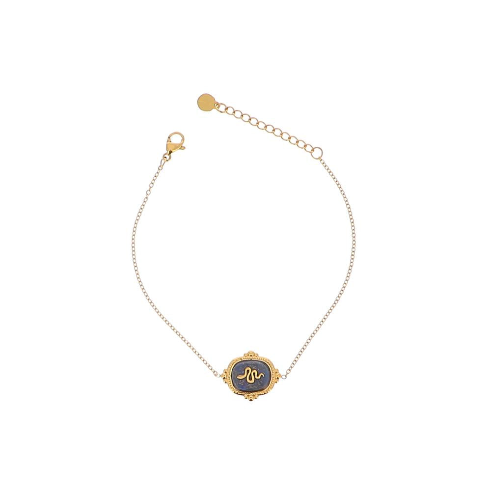 Mathilde & Filles | Bracelet pour femme en acier inoxydable serti d'une pierre lapis lazulite de couleur bleue et un petit serpent doré