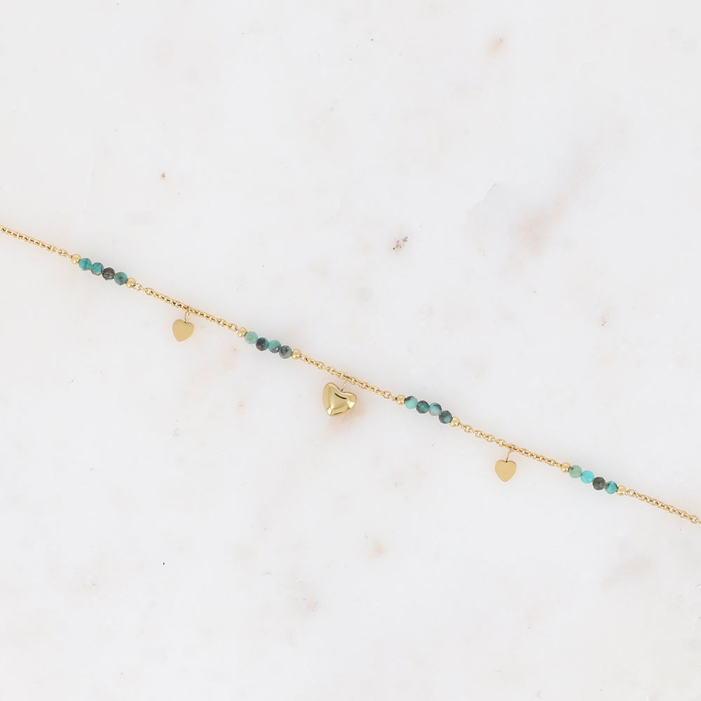 Mathilde & Filles bijoux | Bracelet pour femme serti de perles en turquoise d'Afrique et de pampille cœur