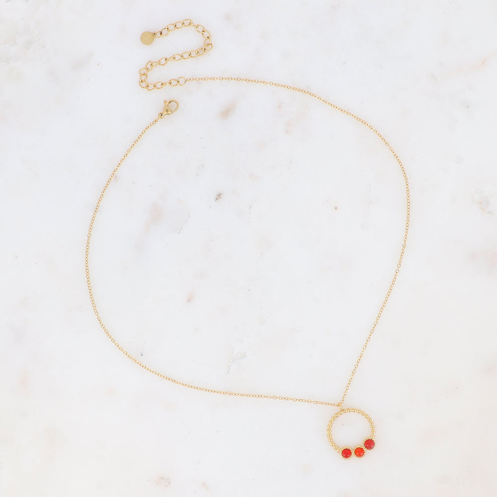 Mathilde & Filles | Collier serti de trois pierres naturelles rouge de type cornaline