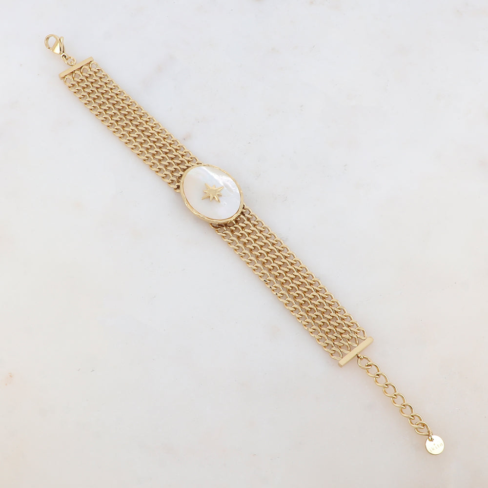 Grosse gourmette composée de cinq chaines et sertie de nacre pour femme | Mathilde & Filles bijoux