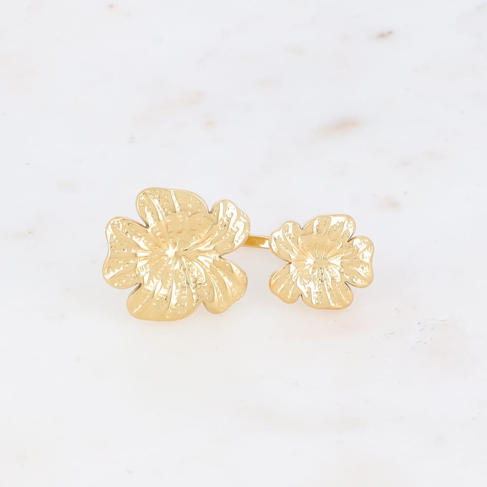 Bague en acier inoxydable pour femme embellie de deux fleurs très chic et tendance - Mathilde & Fille bijoux