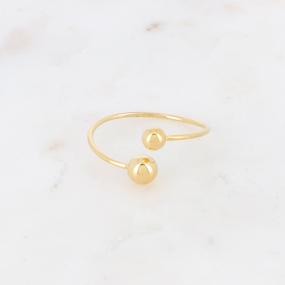 Bague fine couleur or avec deux boules - Bijoux Maroc