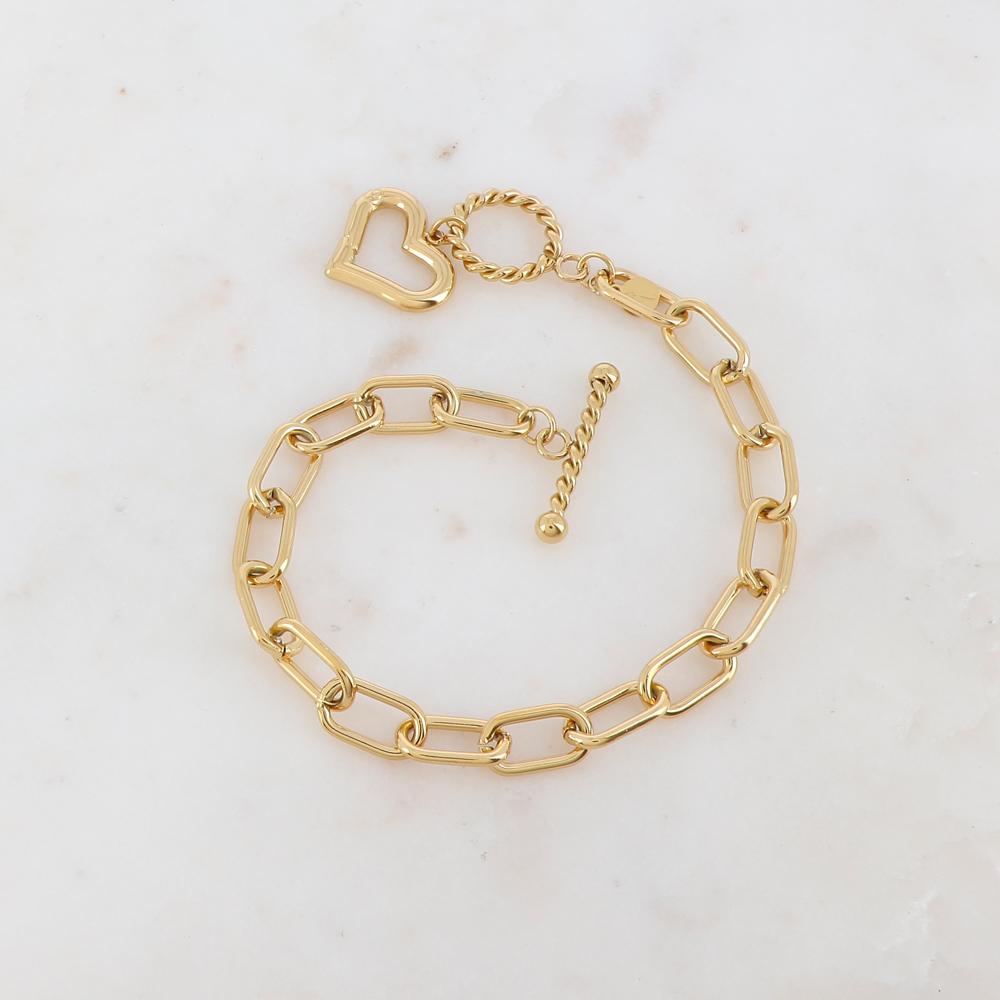 Bracelet en maille embelli d'une pampille cœur et une fermeture en T | Mathilde & Filles bijoux