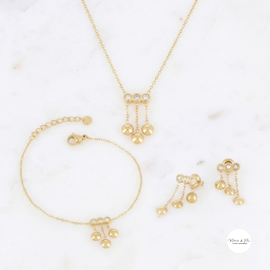 Ensemble Manal | Collier + Bracelet + Boucles d'oreilles
