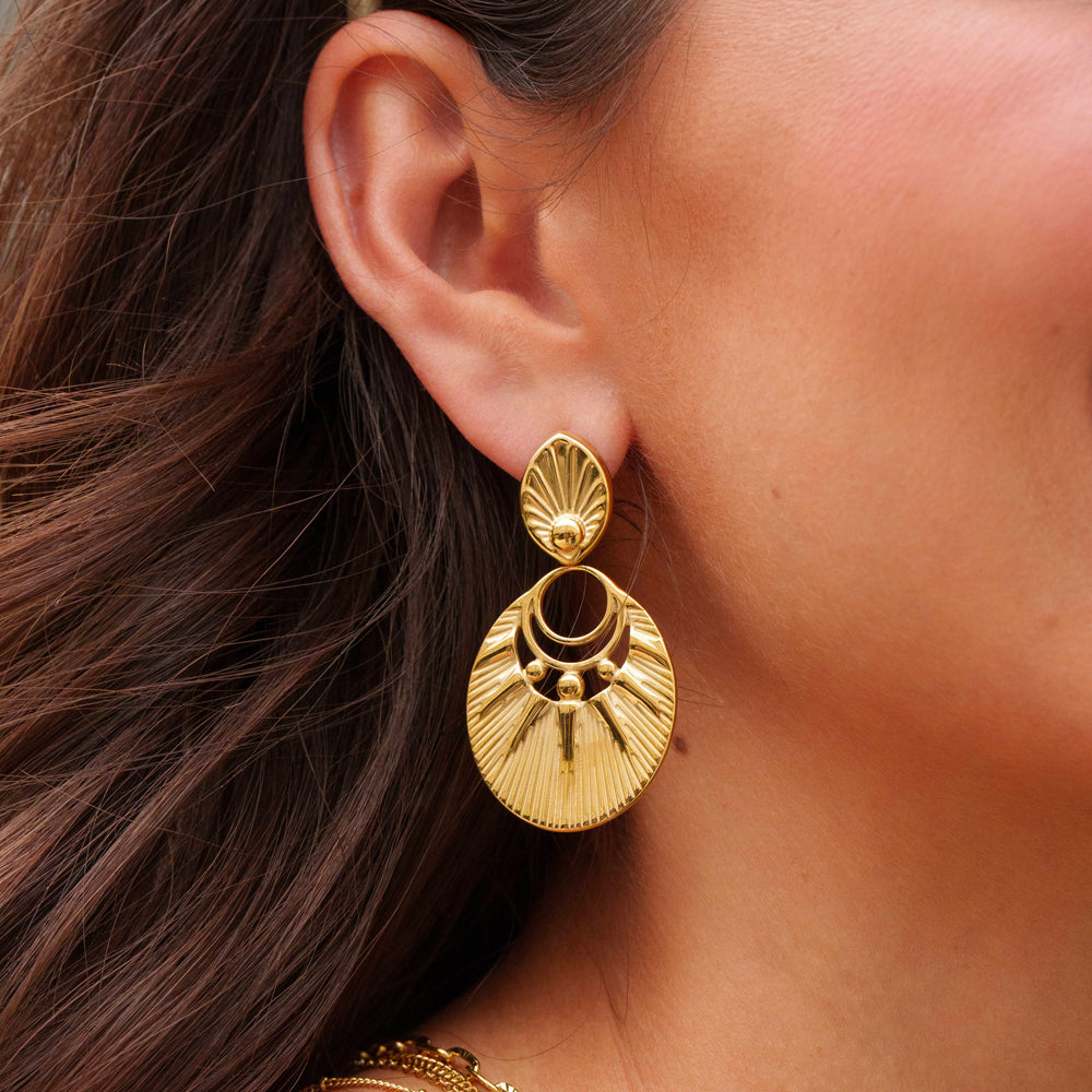 Mathilde & Filles | Boucles d'oreilles avec deux pièces ovales striées et ajourées