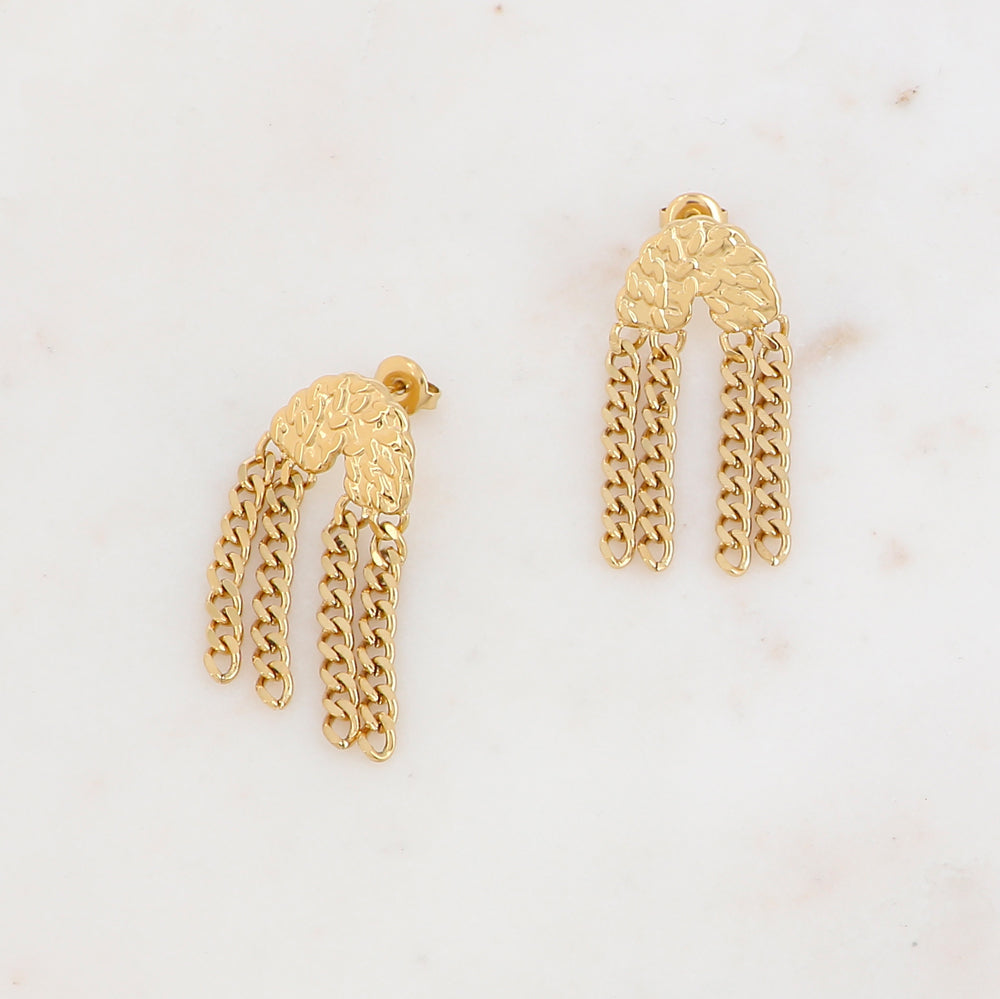Mathilde & Filles | Boucles d'oreilles pendantes en acier inoxydable embellies de chaines en maille