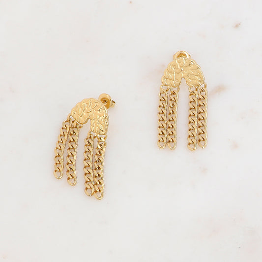 Mathilde & Filles | Boucles d'oreilles pendantes en acier inoxydable embellies de chaines en maille