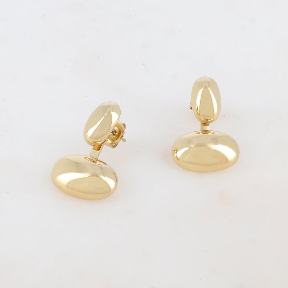 Boucles d'oreilles en acier inoxydable composées de deux pièces ovales dorées | Mathilde & Filles