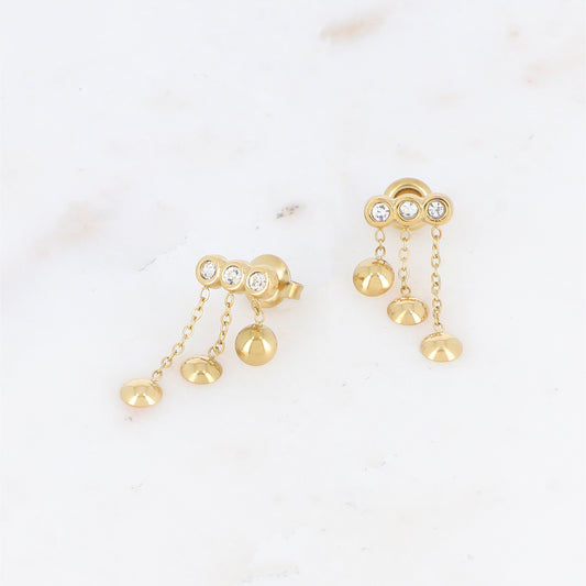 Mathilde & Filles | Boucles d'oreilles pour femme embellies de trois zircons et trois chainettes