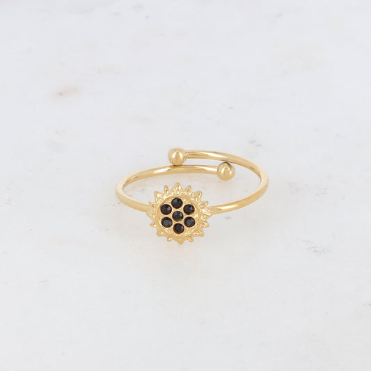 Bague pour femme en acier inoxydable de couleur or sertie de strass noir avec un anneau fin très chic et tendance - Mathilde & Filles