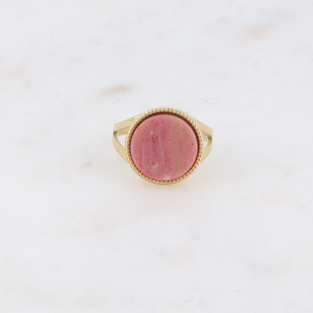 Bague pour femme en acier inoxydable sertie d'une pierre naturelle rhodonite | Mathilde et Filles  