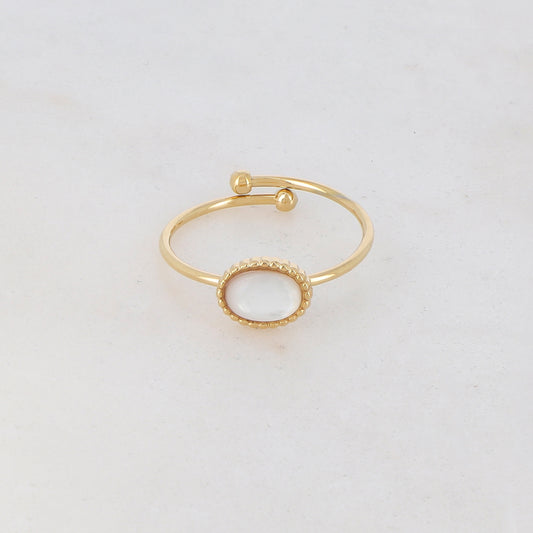 Mathilde & Filles | Bague fine en acier inoxydable sertie d'une nacre blanche