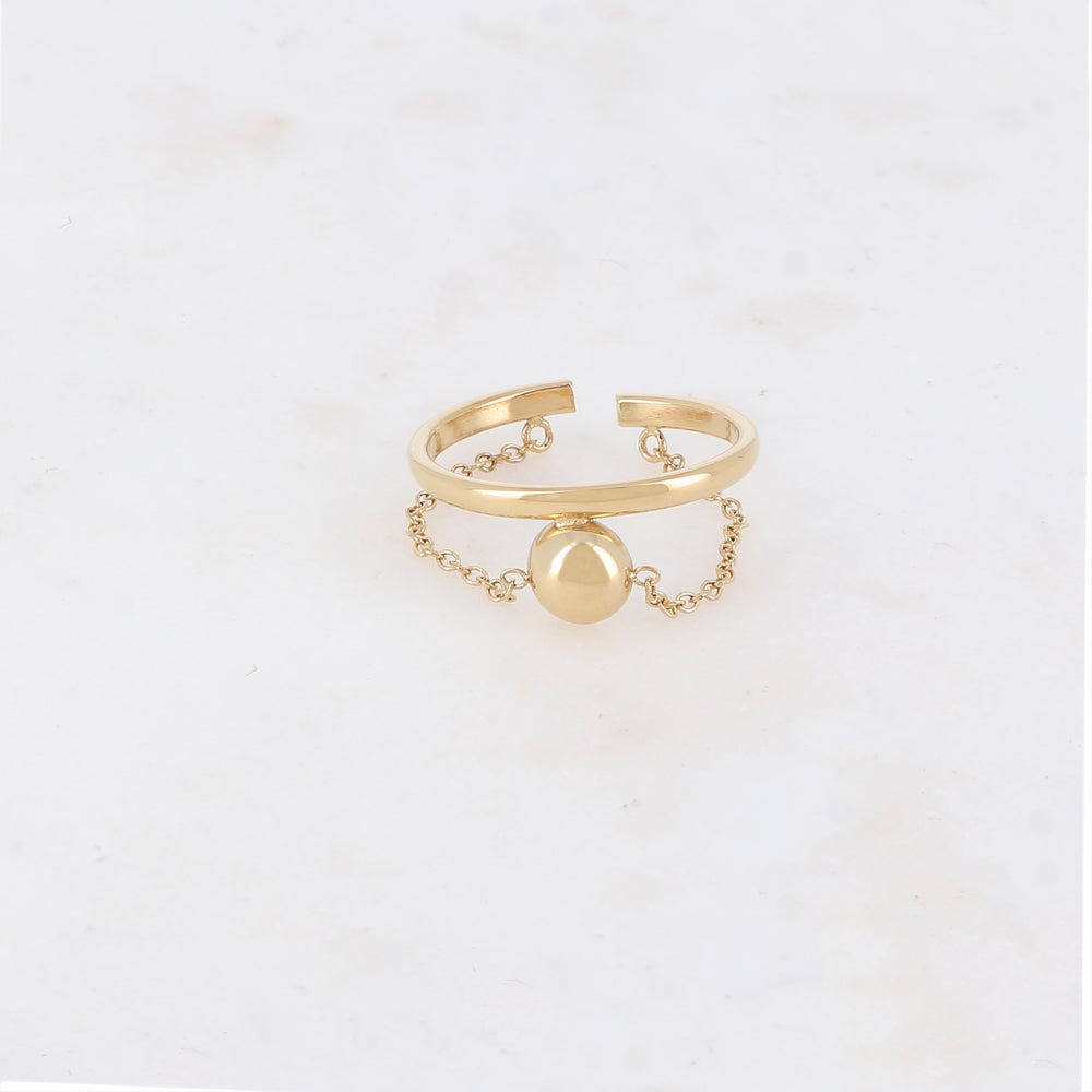 Mathilde & Filles - Bague pour femme de couleur dorée embellie d'une chainette et d'une petite boule