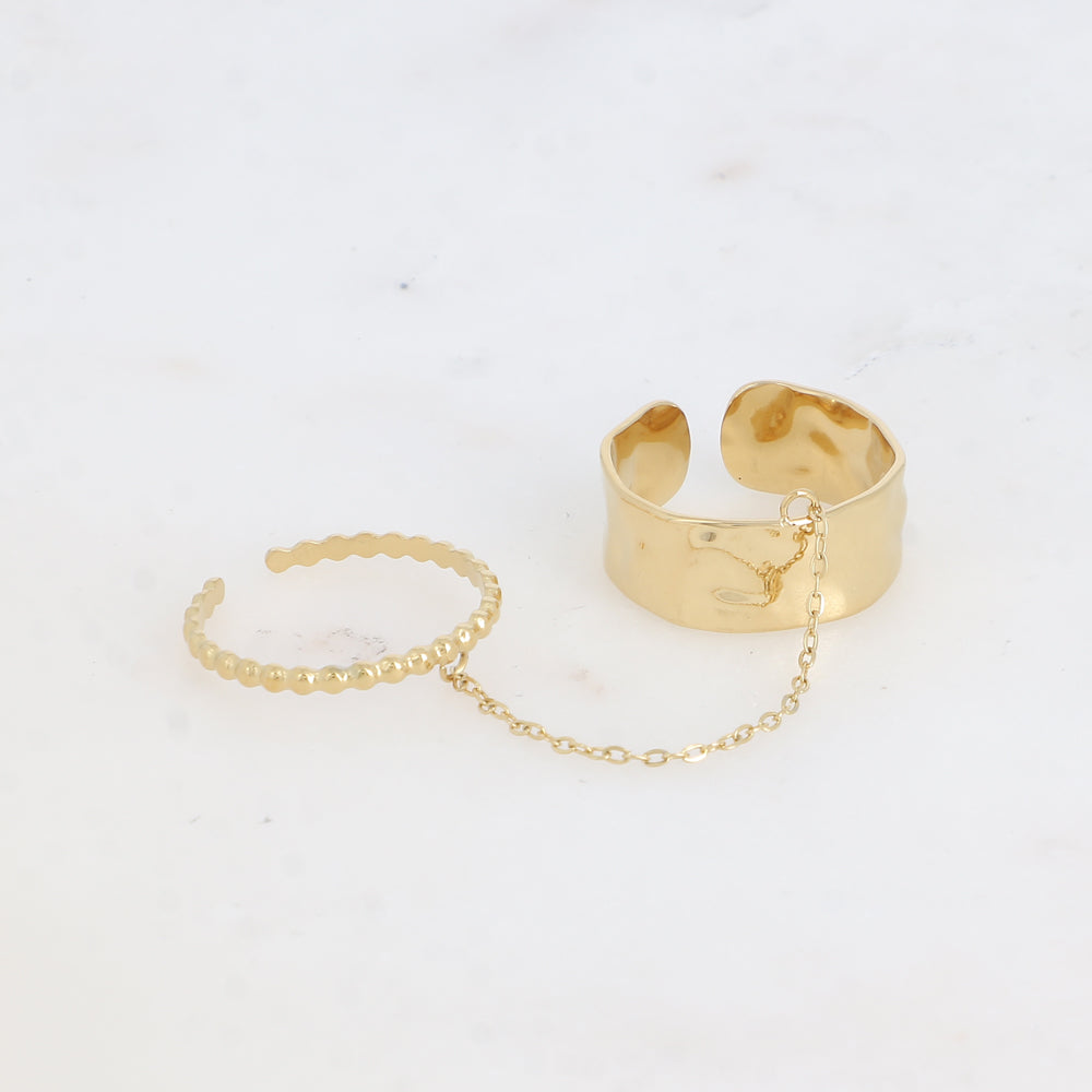 Mathilde & Filles | Bague avec deux anneaux dont un fin à boule et un large martelé