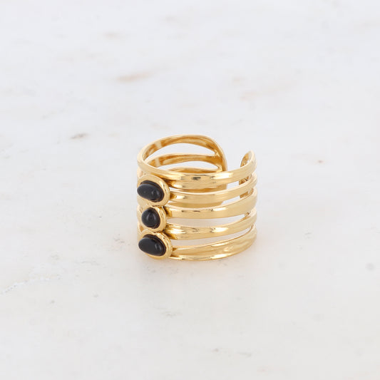 Mathilde & Filles bijoux | Bague multi rangs pour femme sertie de trois petites onyx