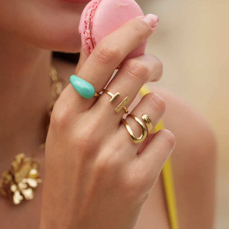 Bague femme avec cabochon deux barres | Mathilde & Flles