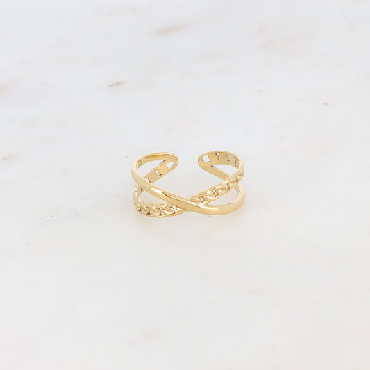 Mathilde & Filles | Bague en acier inoxydable dorée à l'or fin composée de deux anneaux entrelacés