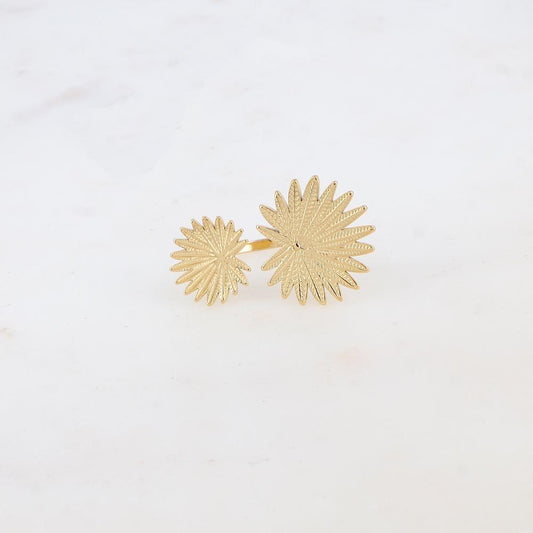 Mathilde & Filles | Bague composée de deux feuilles d'arbre sculptées en acier inoxydable doré à l'or fin