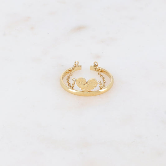 Mathilde & Filles - Bague tendance pour femme embellie d'une petite chaine et d'un cœur finement martelé