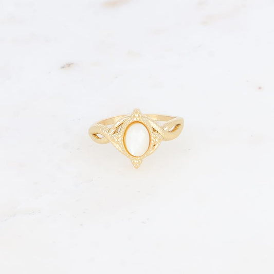 Mathilde & Filles - Bague pour femme en acier inoxydable au style original sertie d'une nacre blanche
