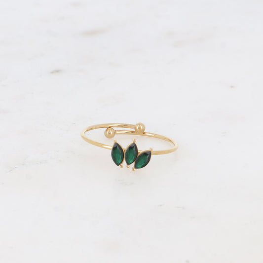 Mathilde & Filles bijoux | Bague femme en acier inoxydable ornée de trois zircons verts