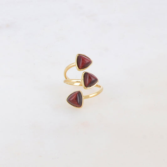Mathilde & Filles bijoux | Bague en acier inoxydable serties de trois pierres œil de taureau