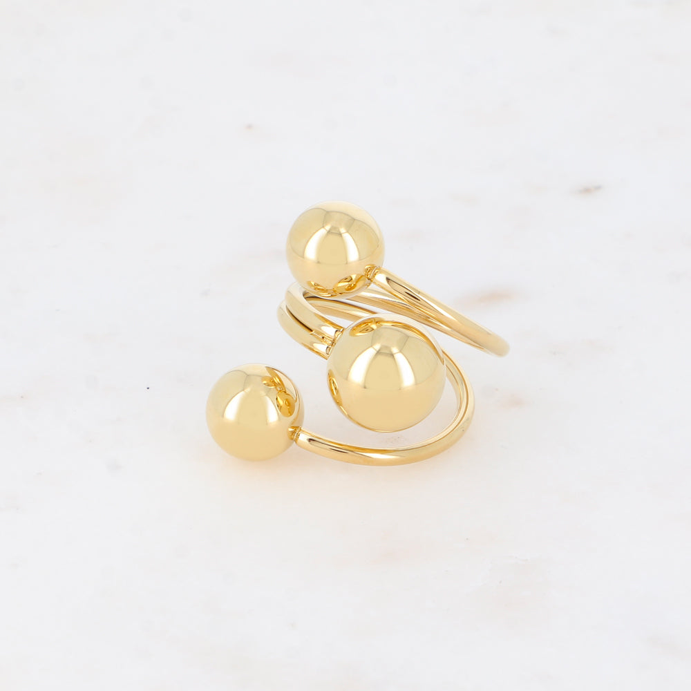 Mathilde & Filles | Bague trois rangs embellie de trois boules dorées