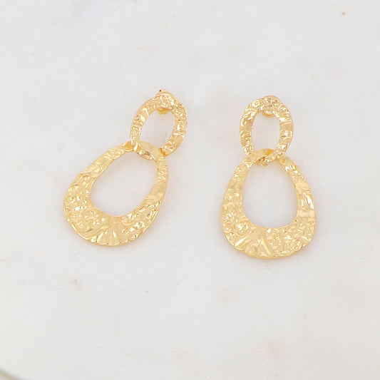 Boucles d'oreilles pour femme en acier inoxydable dorées à l'or fin joliment martelées en forme de goutte | Mathilde et Filles - Bijoux Maroc