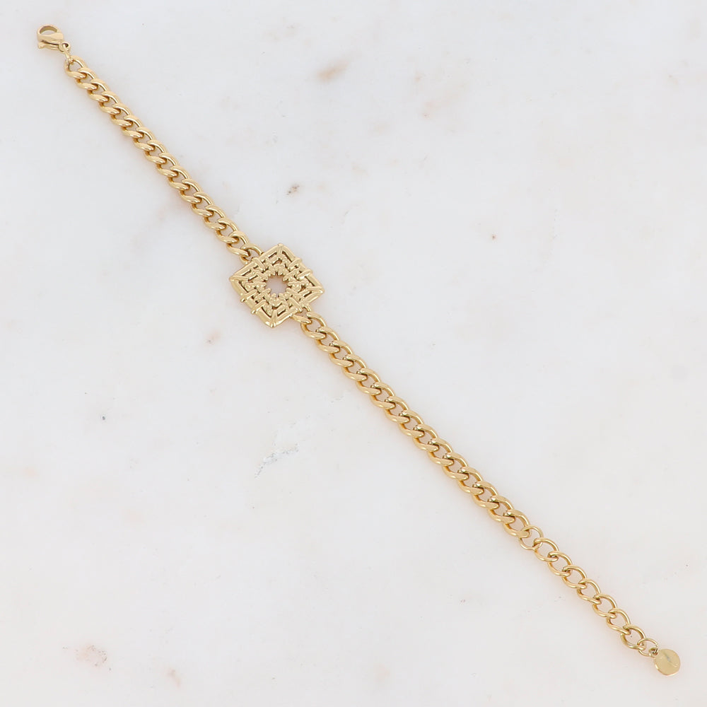 Mathilde & Filles bijoux | Bracelet pour femme en grosse maille embelli d'une pièce carrée ajourée