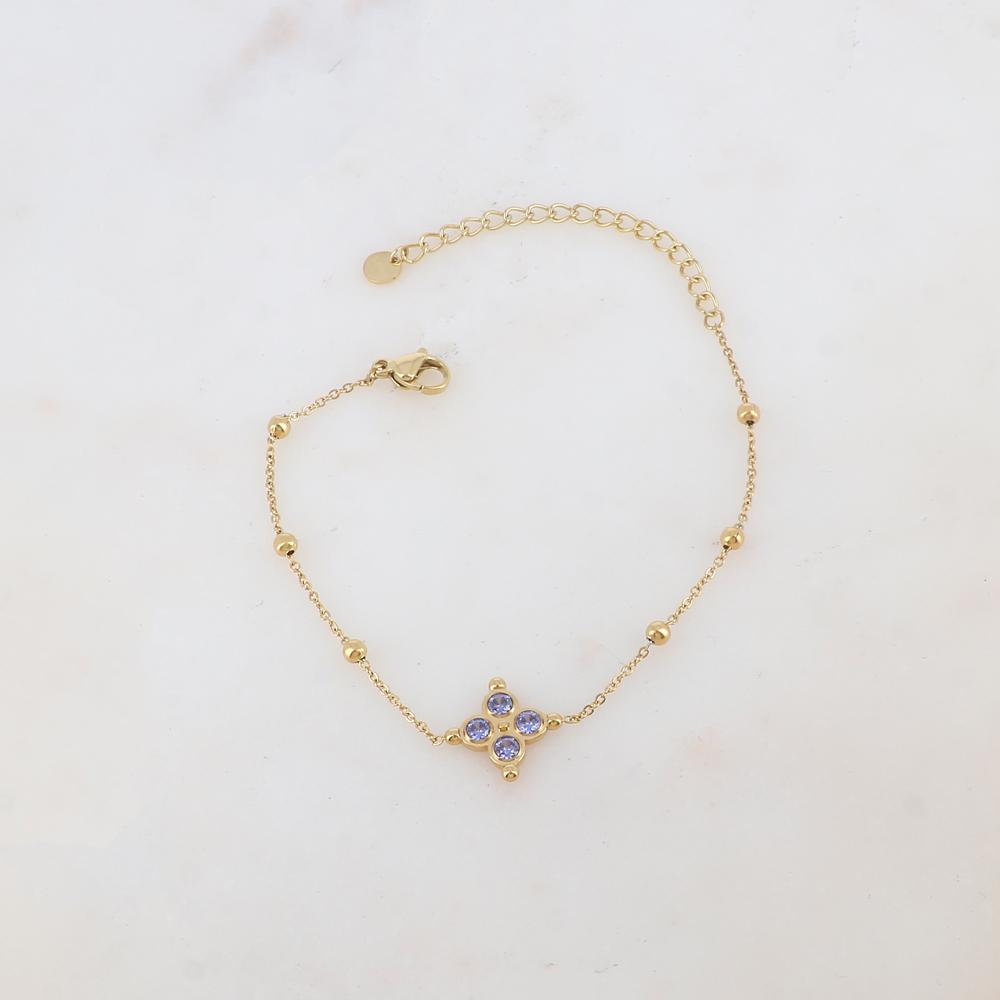 Mathilde & Filles | Bracelet pour femme en acier inoxydable embelli d'une chaine à boules et une étoile sertie de zircons violets