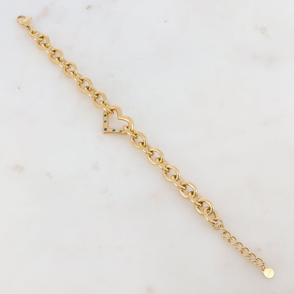 Mathilde & Filles bijoux | Bracelet pour femme dotée d'une grosse maille et un cœur ajouré serti de zircons bleus