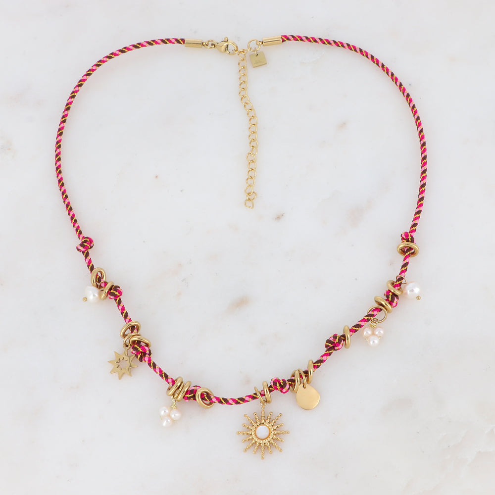 Mathilde & Filles | Collier en corde orné de plusieurs pampilles en acier inoxydable et de perles de culture