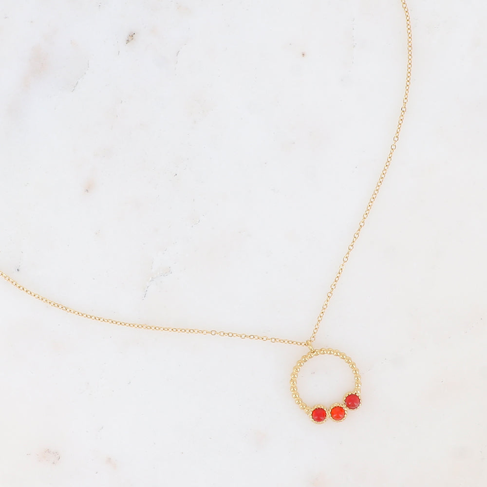 Mathilde & Filles bijoux | Collier en acier inoxydable serti d'un pendentif ajouré orné de pierres naturelles cornaline