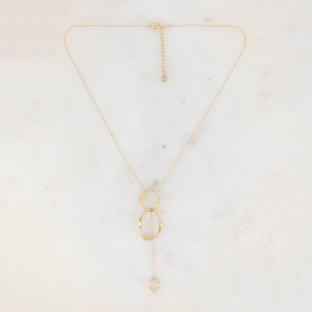 Collier en acier inoxydable embelli d'un pendentif composé de pièces géométriques et chainette tombante | Mathilde & Filles