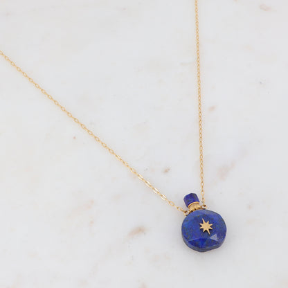 Mathilde & Filles | Collier embelli d'un pendentif en pierre naturelle lapis lazulite en forme de fiole qui s'ouvre