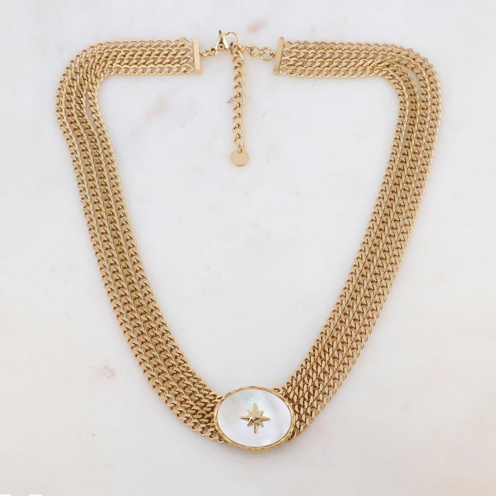 Collier en maille serti d'un pendentif ovale nacré | Mathilde & Filles