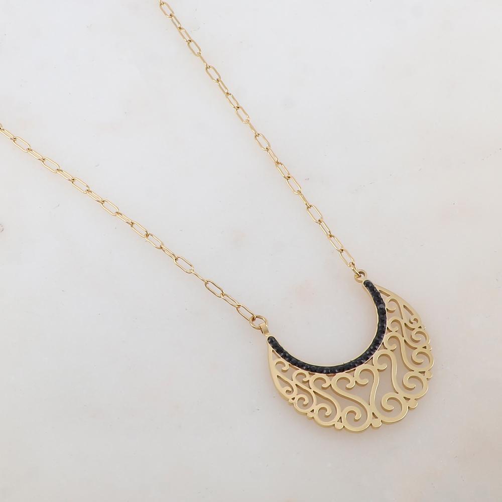 Collier pour femme embelli d'un pendentif au style oriental serti de zircons noires | Mathilde & Filles