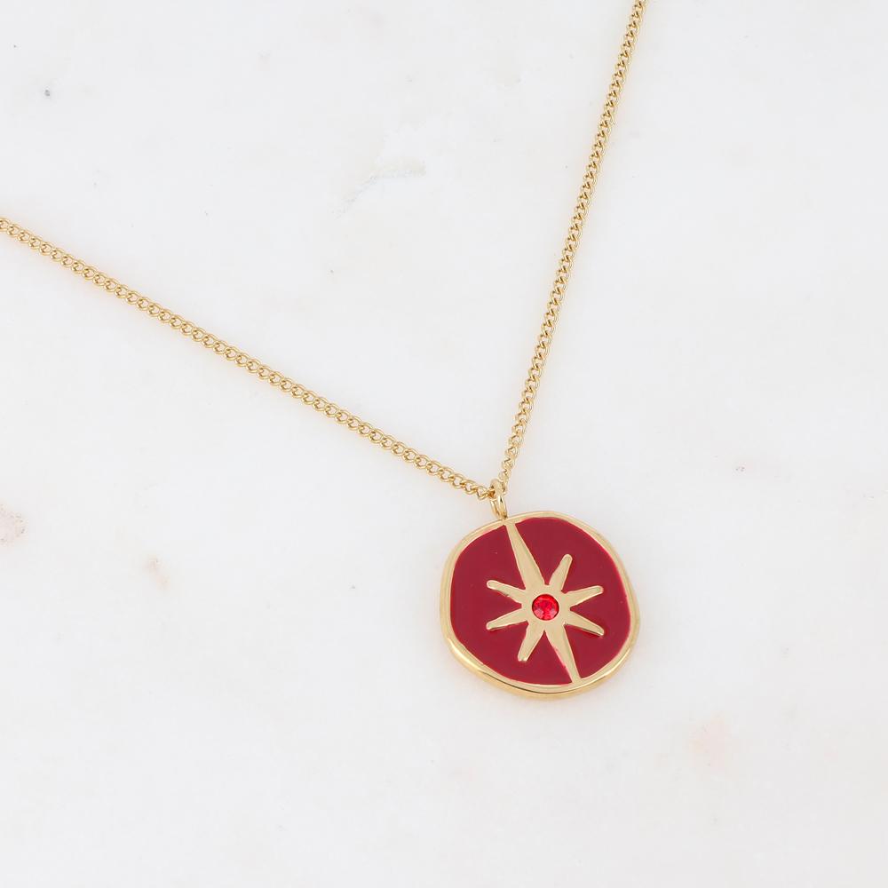 Mathilde & Filles | Collier en acier inoxydable pour femme embelli d'un pendentif rouge et 'une étoile scintillante ainsi qu'un zircon