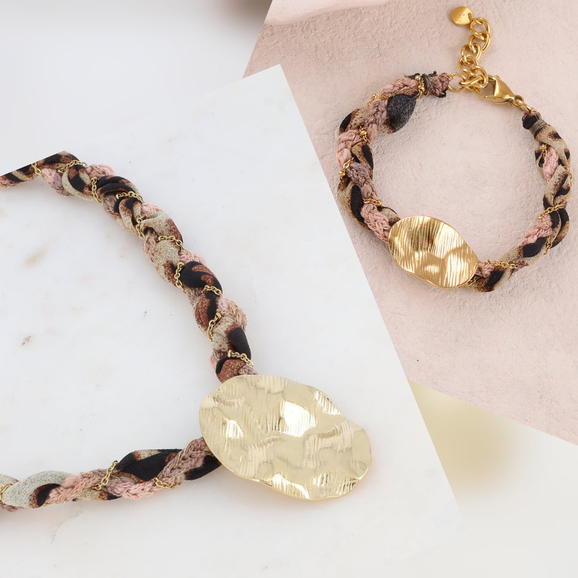 Mathilde & Filles | Ensemble collier et bracelet en tissu wax motif léopard pour femme