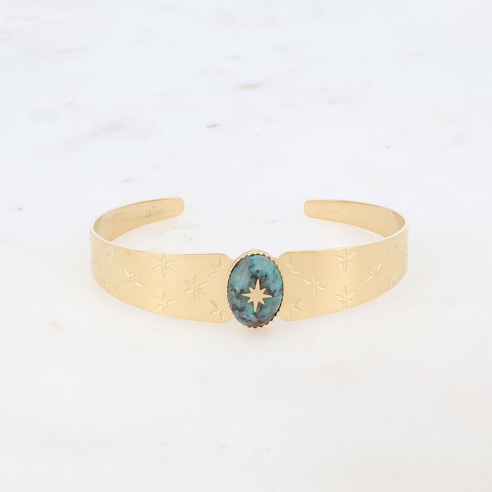 Mathilde & Filles | Jonc en acier inoxydable pour femme serti de pierre naturelle de type turquoise africaine